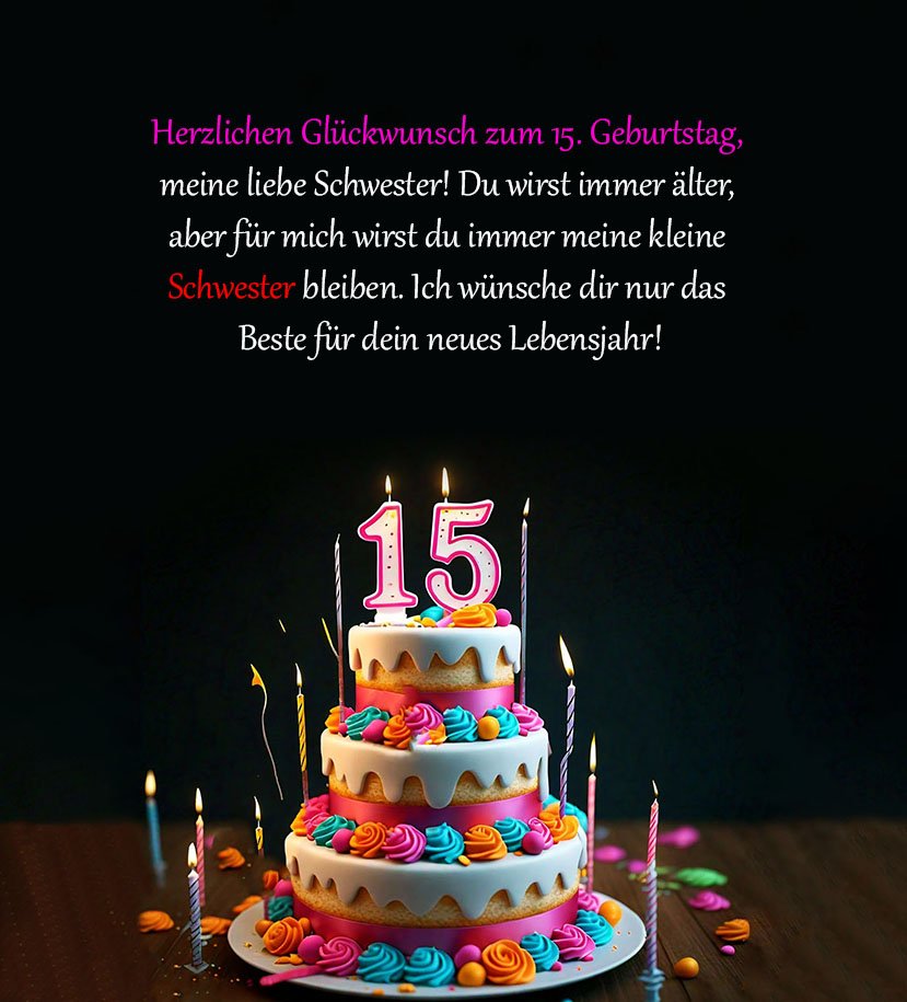 Top Sprüche für Glückwünsche zum 15. Geburtstag Sprüche für Glückwünsche zum 15. Geburtstag für eine Schwester